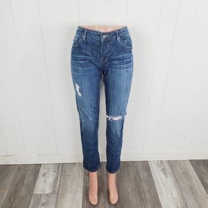 Vigoss Women's Blue High-Rise Distress Denim Biker Straight Jeans Size 32